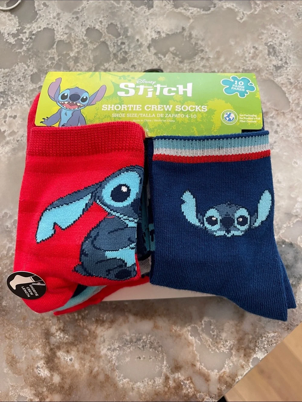 Disney Stitch Kids Crew Socks - Red & Navy with Light Blue Accents